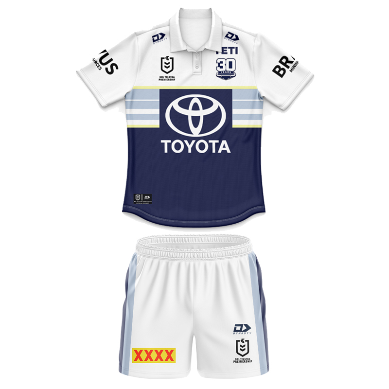Kid's NRL North Queensland Cowboys 2025 Away Polo Jersey+Shorts