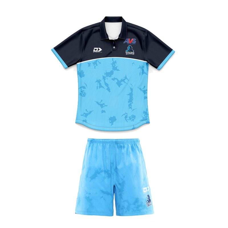 Kid's NRL Gold Coast Titans 2025 Cyan Training Polo Jersey+Shorts