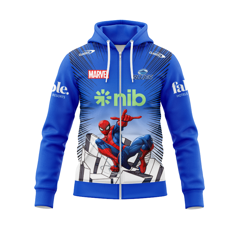 Auckland Blues Super Rugby 2025 Marvel Warm Up Zipper Hoodie