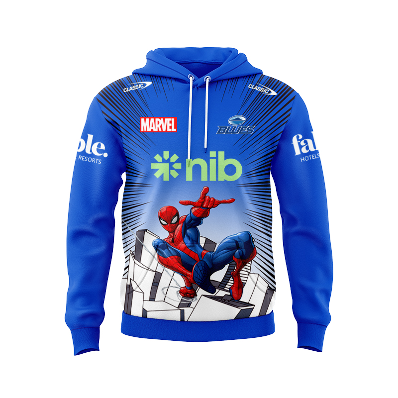Auckland Blues Super Rugby 2025 Marvel Warm Up Sport Hoodie