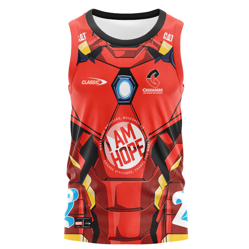 Canterbury Crusaders Super Rugby 2025 Marvel Iron Man Singlet