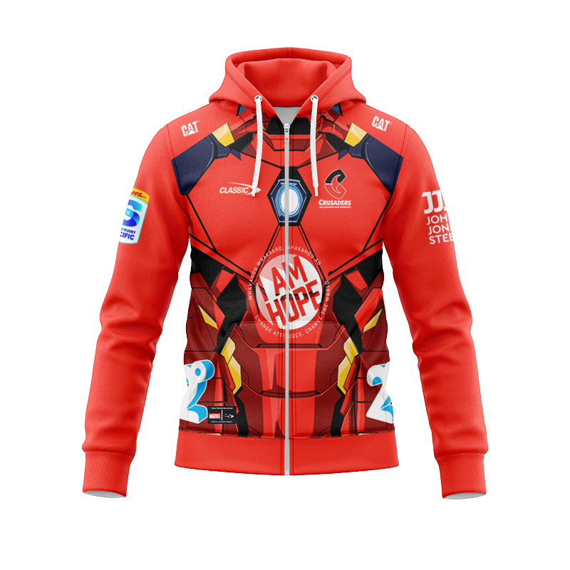 Canterbury Crusaders Super Rugby 2025 Marvel Iron Man Zipper Hoodie