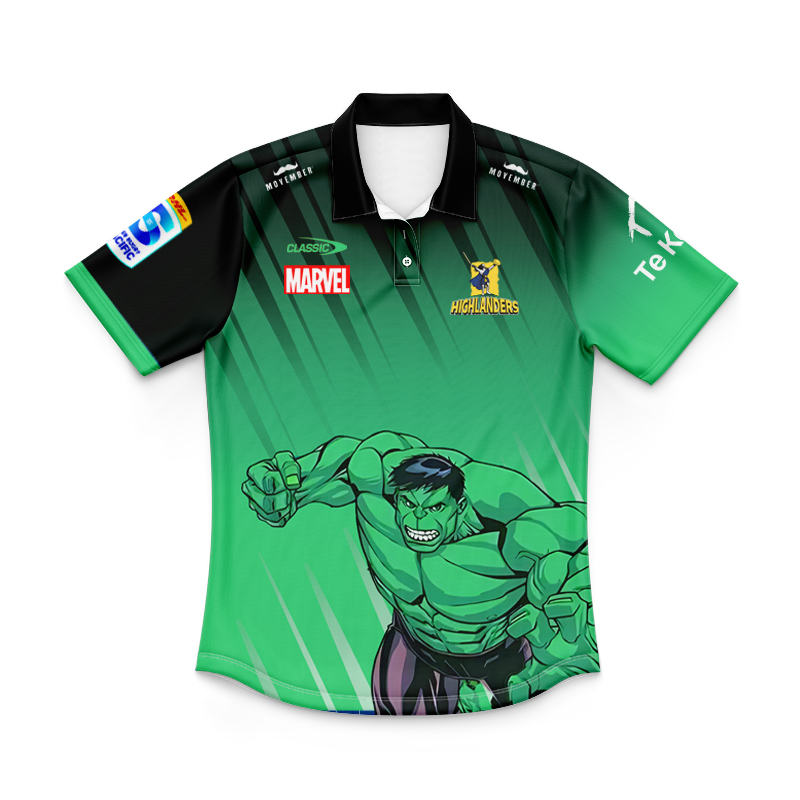 Kid's Otago Highlanders Marvel 2025 HULK Warm Up Polo Jersey