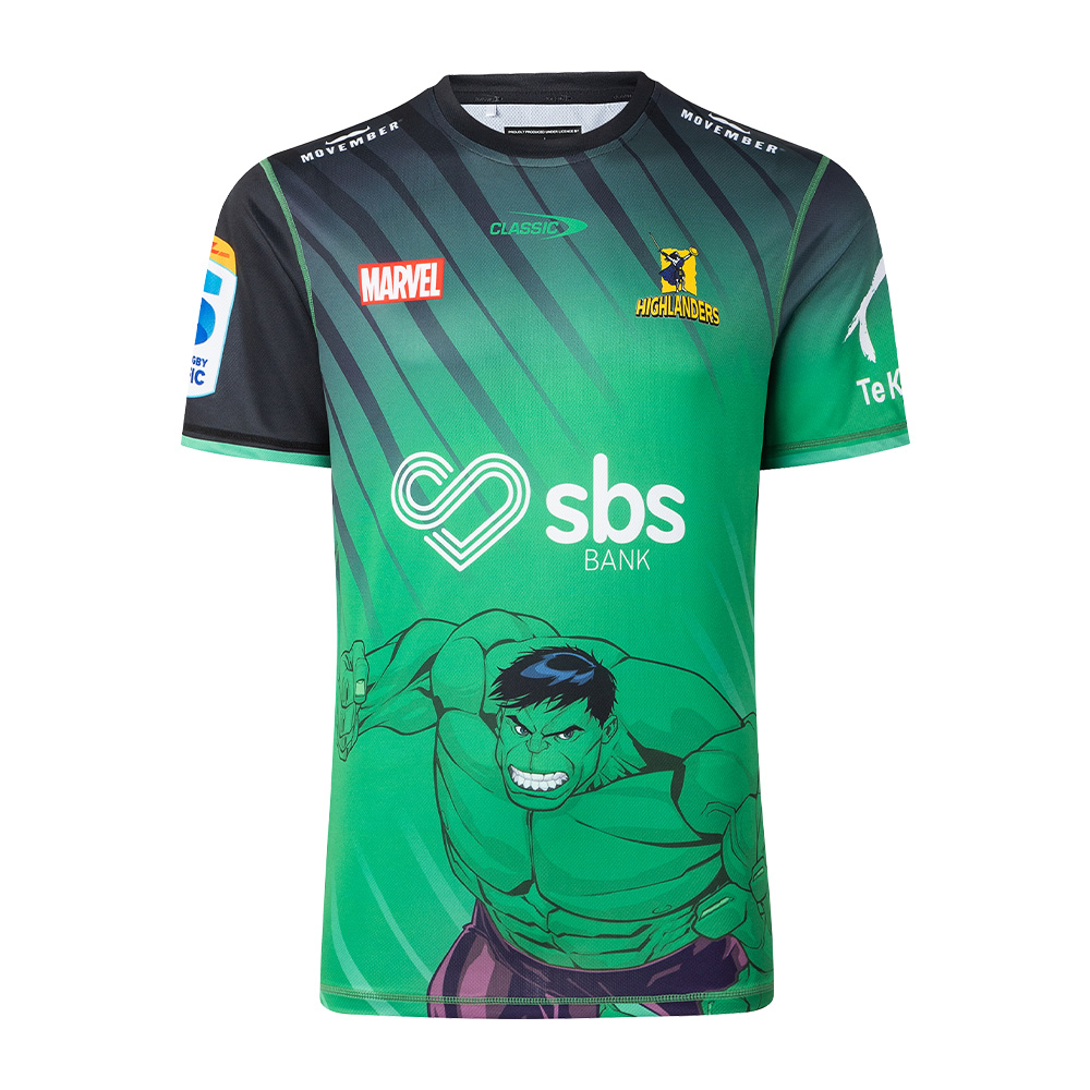 Otago Highlanders Super Rugby Marvel 2025 HULK Warm Up T-Shirt