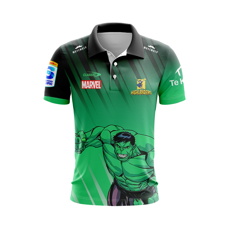 Otago Highlanders Super Rugby Marvel 2025 HULK Warm Up Polo Shirt