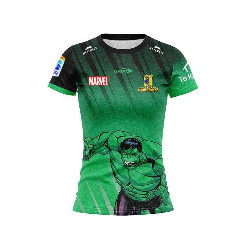 Women's Otago Highlanders Marvel 2025 HULK Warm Up Jersey