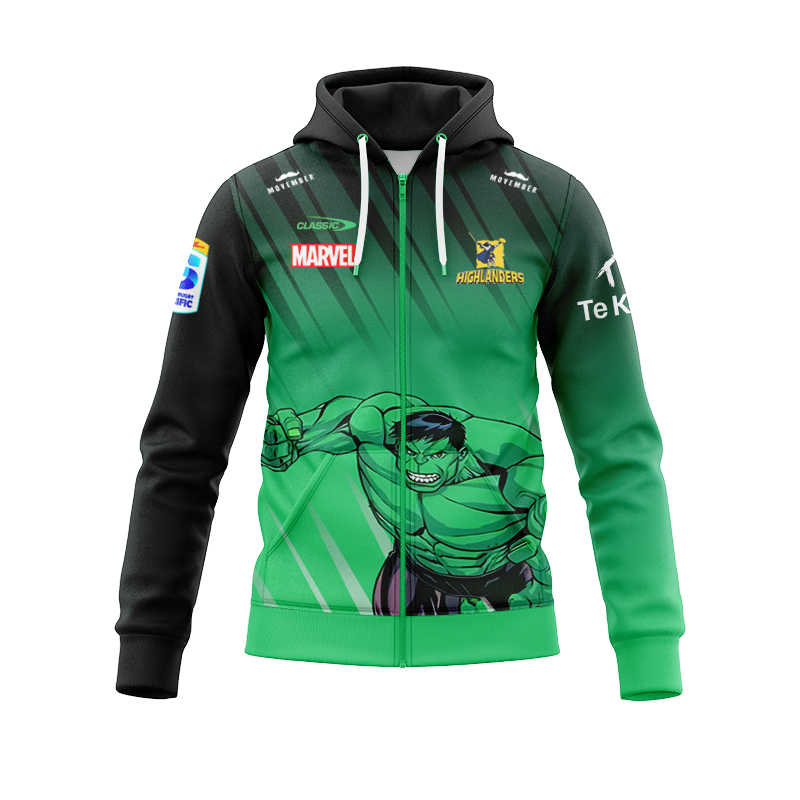 Otago Highlanders Marvel 2025 HULK Warm Up Sport Hoodie