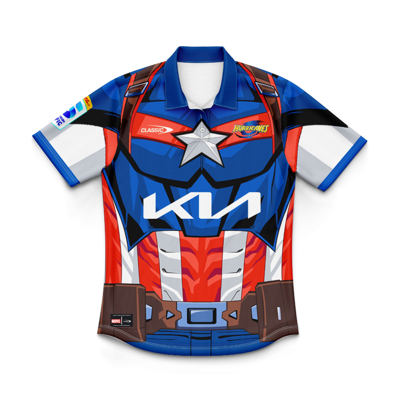Kid's Wellington Hurricanes Super Rugby 2025 Marvel Captain America Polo Shirt