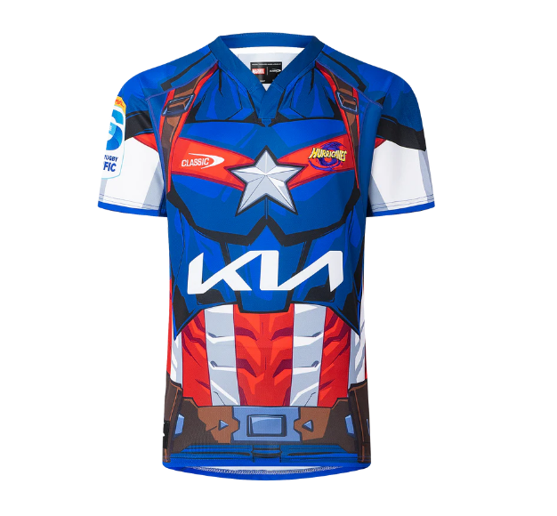Wellington Hurricanes Super Rugby 2025 Marvel Captain America Jersey