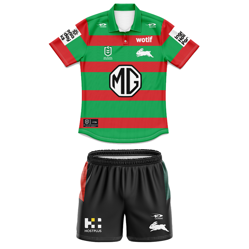 Kid's NRL South Sydney Rabbitohs 2025 Away Polo Jersey+Shorts