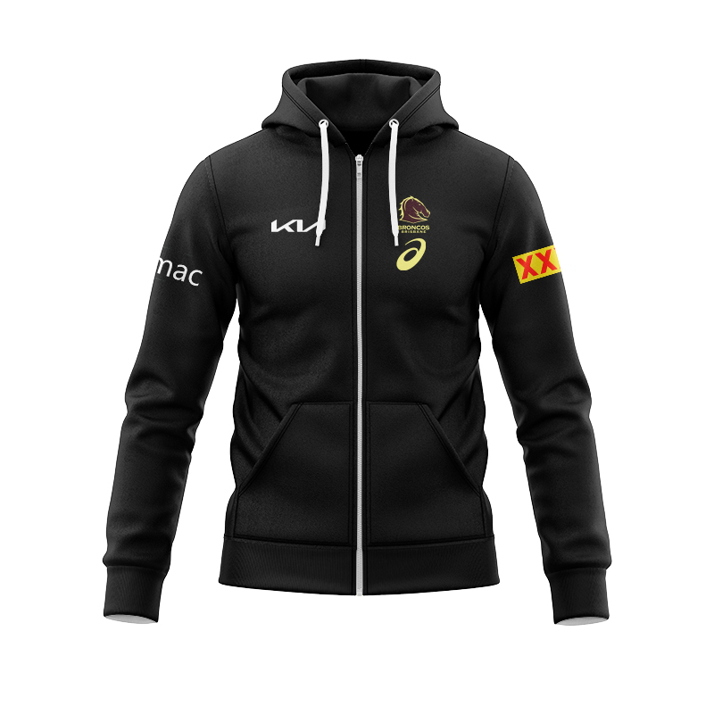 NRL Brisbane Broncos 2025 Black Team Zipper Hoodie