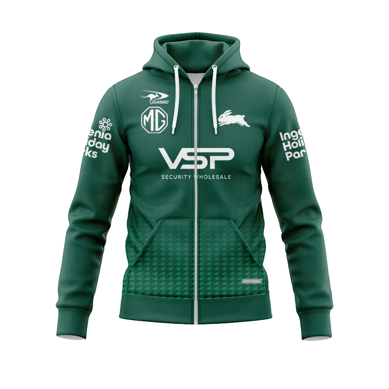 NRL South Sydney Rabbitohs 2025 Green Pro Training Zipper Hoodie