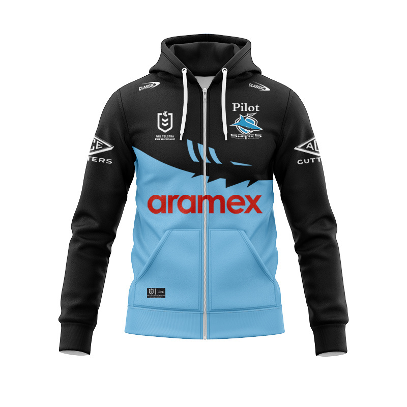 NRL Cronulla-Sutherland Sharks 2025 Sky/Blk Training Zipper Hoodie