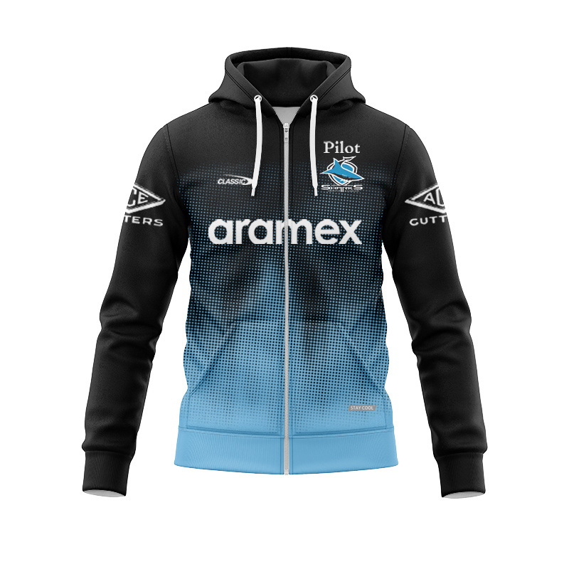 NRL Cronulla-Sutherland Sharks 2025 Blk Training Zipper Hoodie