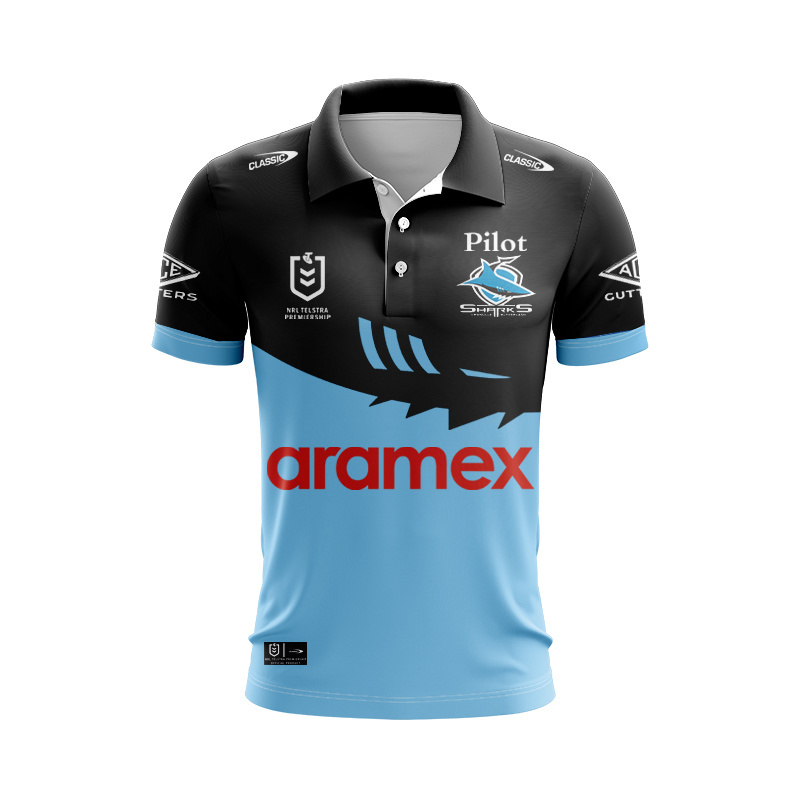 NRL Cronulla-Sutherland Sharks 2025 Sky/Blk Training Polo Shirt