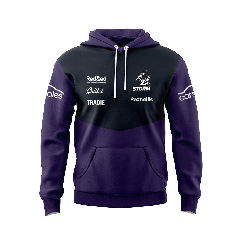NRL Melbourne Storm 2025 Media Black Purple Sport Hoodie