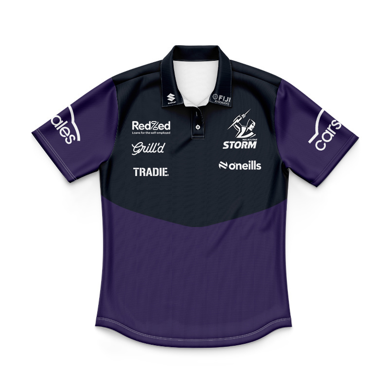 Kid's NRL Melbourne Storm 2025 Media Black Purple Polo Jersey