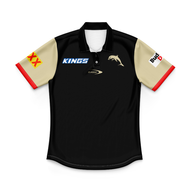 Kid's NRL Dolphins 2025 Black Players Media Polo Jersey