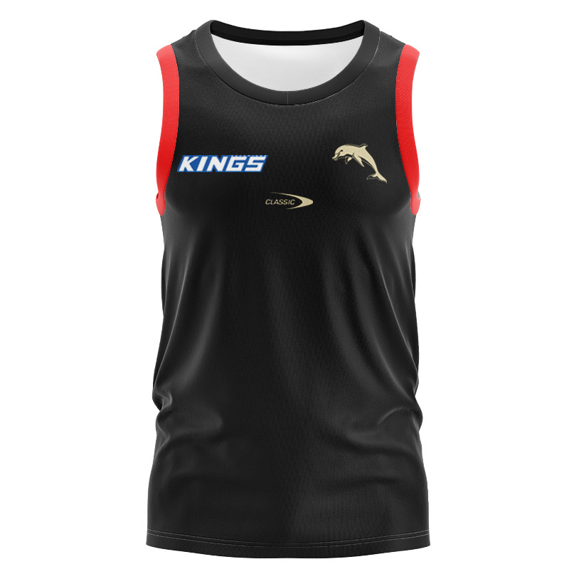 NRL Dolphins 2025 Black Players Media Singlet
