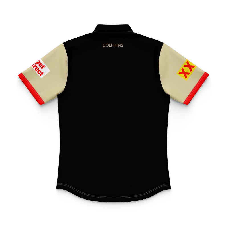 Kid's NRL Dolphins 2025 Black Players Media Polo Jersey