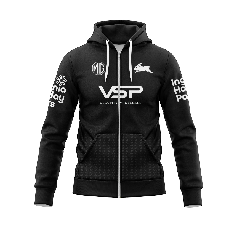 NRL South Sydney Rabbitohs 2025 Black Pro Training Zipper Hoodie