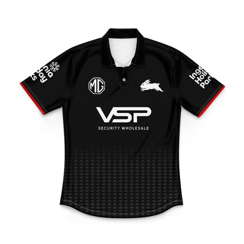 Kid's NRL South Sydney Rabbitohs 2025 Black Pro Training Polo Jersey