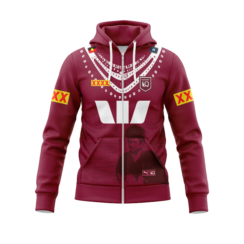 QLD Maroons 2025 Indigenous Burgundy Zipper Hoodie