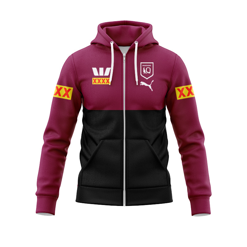 QLD Maroons 2025 Training Polo Team Black Zipper Hoodie