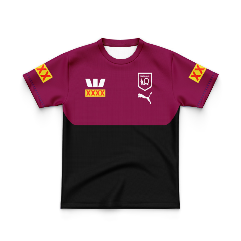 Kid's QLD Maroons 2025 Training Polo Team Black Jersey