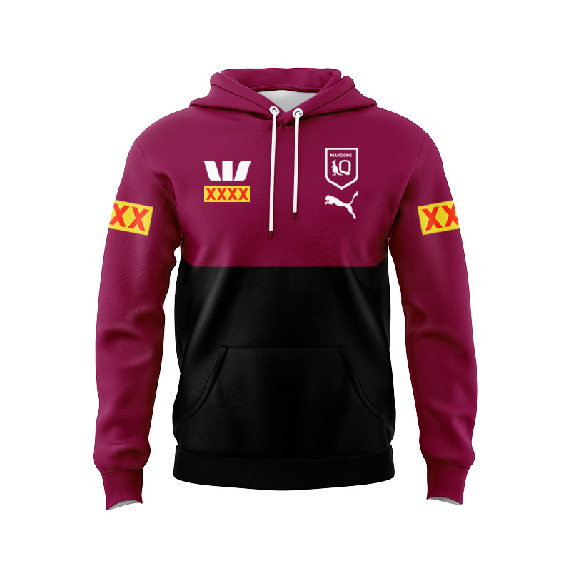 QLD Maroons 2025 Training Polo Team Black Sport Hoodie