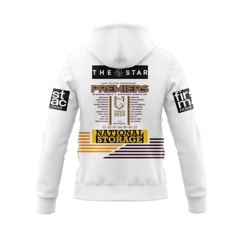 NRL Brisbane Broncos 2025 Premiers Zipper Hoodie