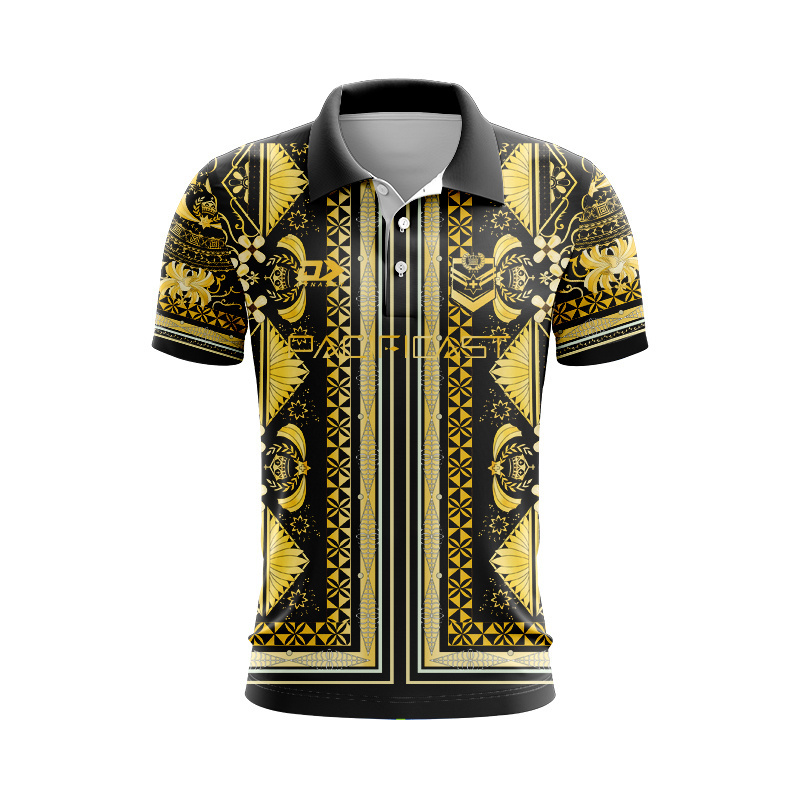 Tonga Rugby League 2025 Captains Run Black/Gold Polo Shirt