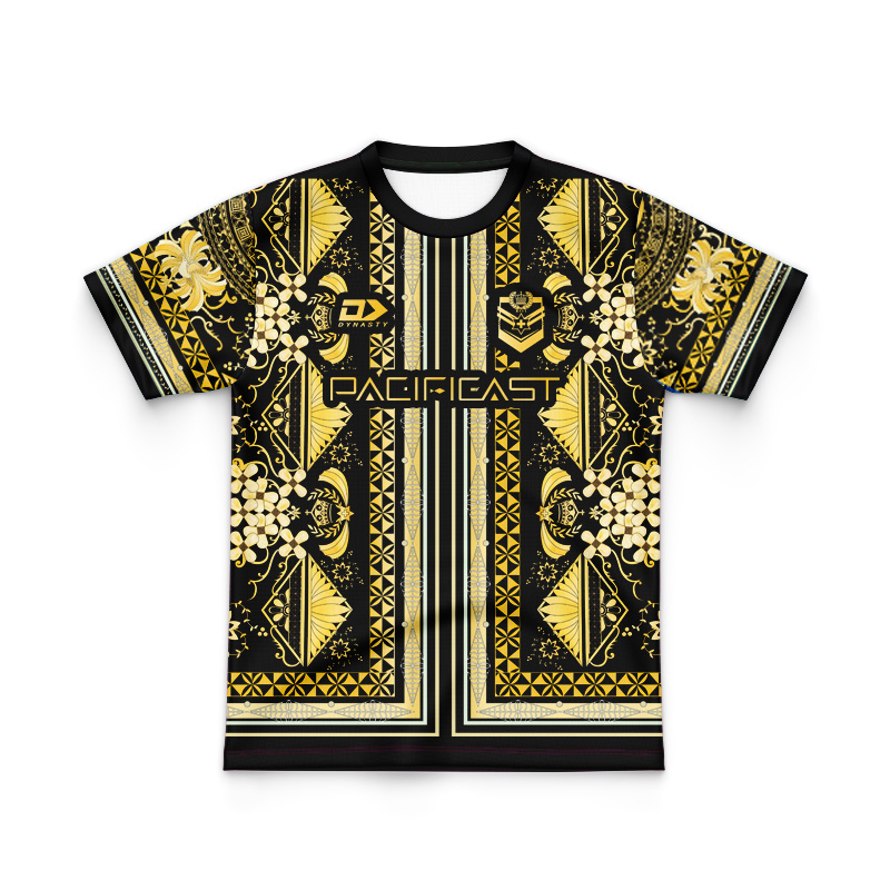 Kid's Tonga Rugby League 2025 Captains Run Black/Gold Jersey