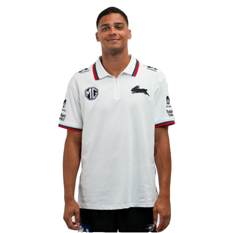 NRL South Sydney Rabbitohs 2026 White Media Polo Shirt