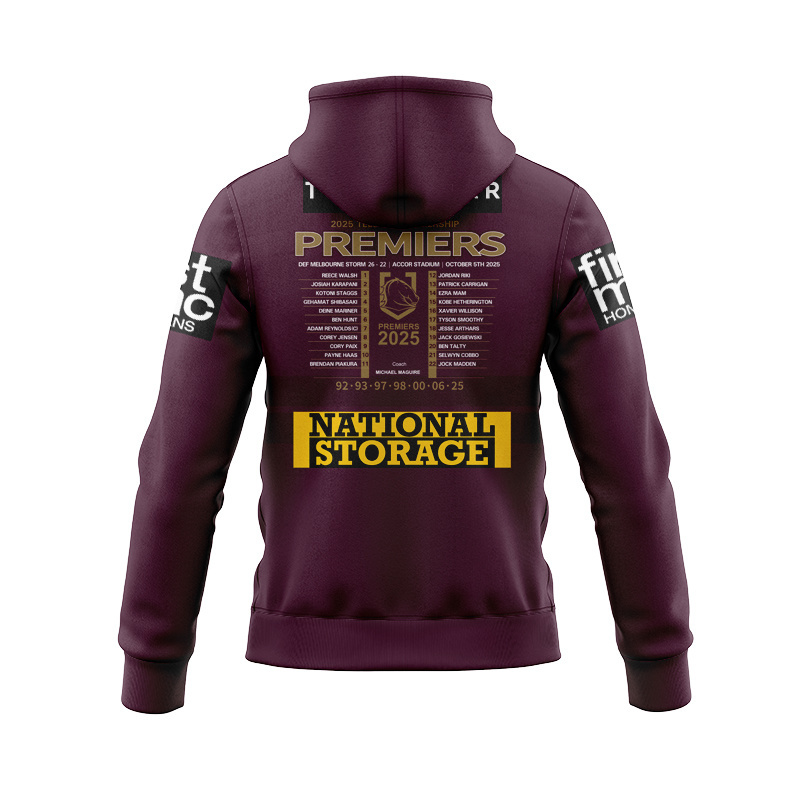NRL Brisbane Broncos 2025 Premiers Home Zipper Hoodie