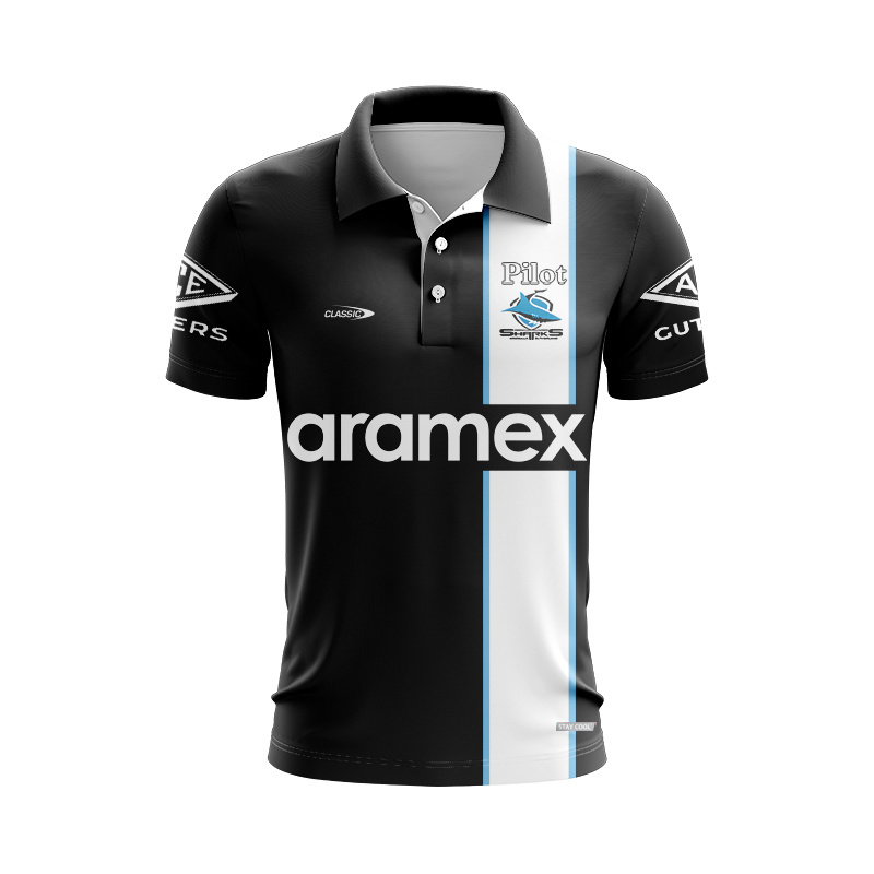 NRL Cronulla-Sutherland Sharks 2026 Black Training Polo Shirt
