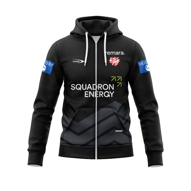 NRL St George Illawarra Dragons 2026 Black Training Zipper Hoodie