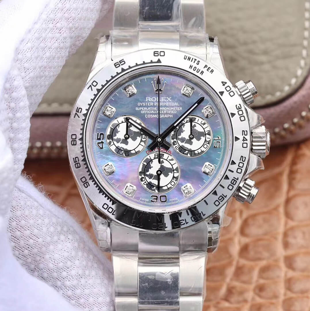 Replica Rolex Daytona Cosmograph 116509-0064 1:1 Best Edition 18K White Gold Fritillaria Dial - DEEPREPS