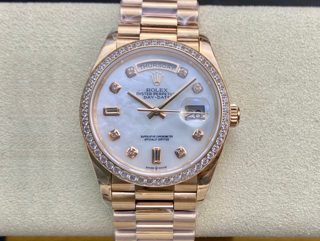 Replica Rolex Day Date 128238 1:1 Best Edition V2 Diamond-set Bezel - DEEPREPS