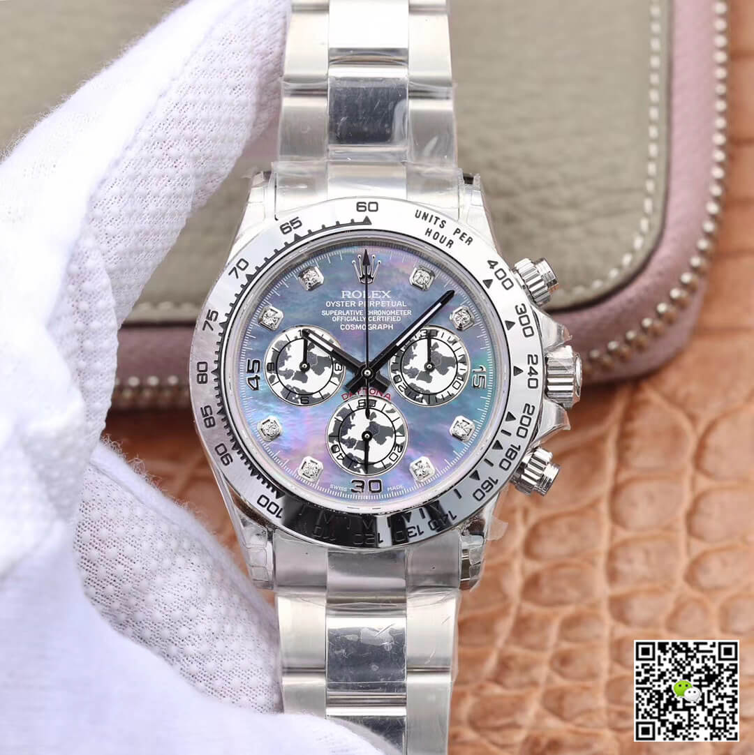 Replica Rolex Daytona Cosmograph 116509-0064 1:1 Best Edition 18K White Gold Fritillaria Dial - DEEPREPS