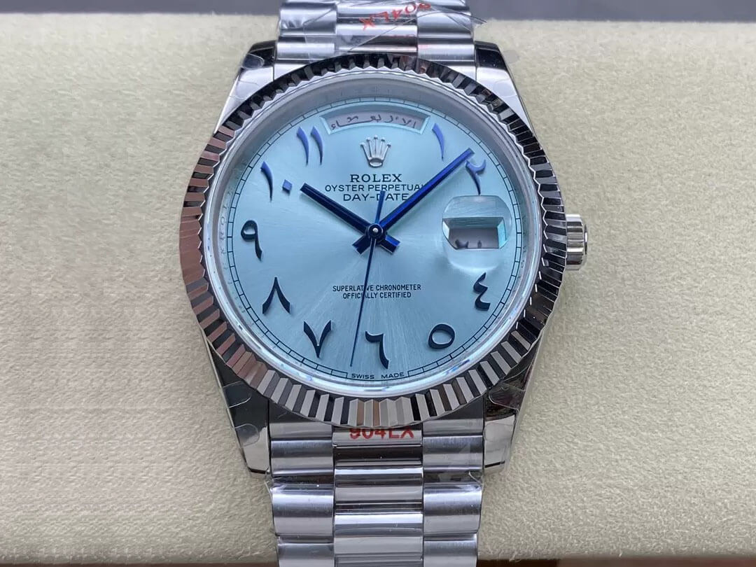 Replica Rolex Day Date M228236 1:1 Best Edition V2 Middle Eastern Blue Dial - DEEPREPS