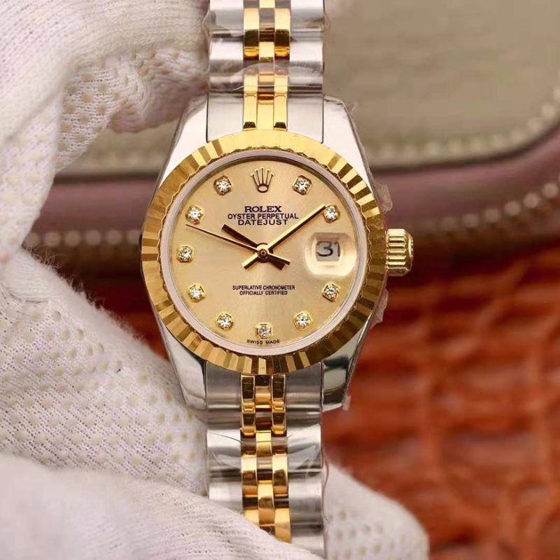 Replica Rolex Lady Datejust 28MM 1:1 Best Edition Swiss Original Imported NH05 Movement 18K Gold Dial - DEEPREPS