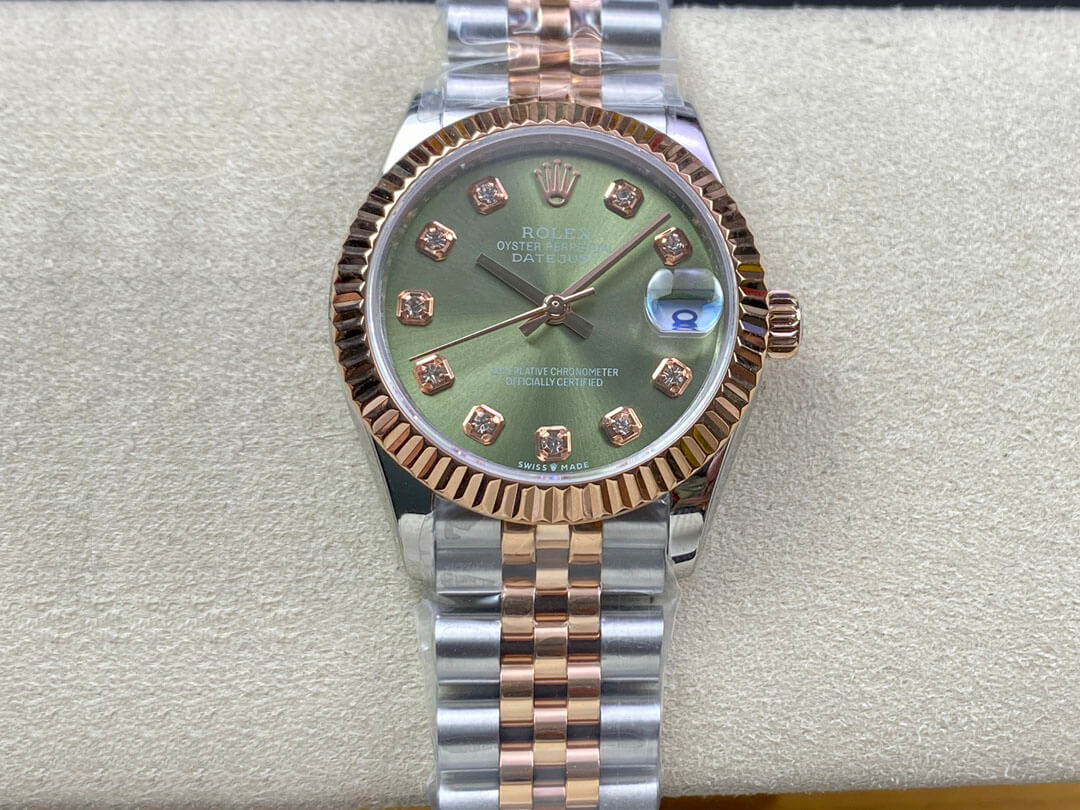 Replica Rolex Datejust 31MM 1:1 Best Edition Rose Gold Green Dial - DEEPREPS