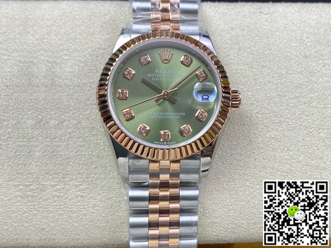 Replica Rolex Datejust 31MM 1:1 Best Edition Rose Gold Green Dial - DEEPREPS