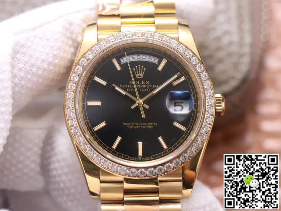 Replica Rolex Day Date 40MM 1:1 Best Edition Yellow Gold Black Dial - DEEPREPS