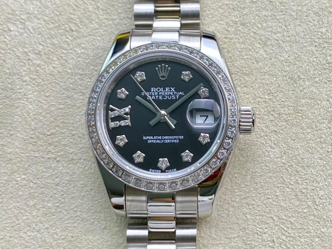Replica Rolex Datejust 28MM 1:1 Best Edition Diamond set Black Dial - DEEPREPS