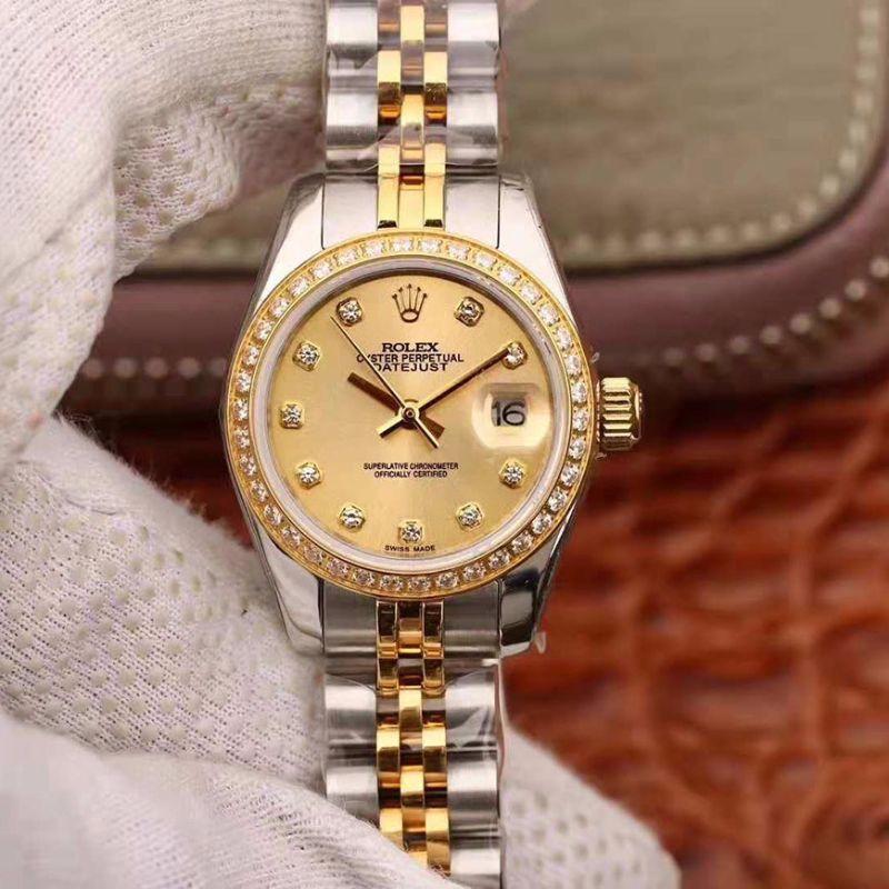 Replica Rolex Lady Datejust 28MM 1:1 Best Edition Swiss NH05 Movement Plating 18K Gold Dial - DEEPREPS