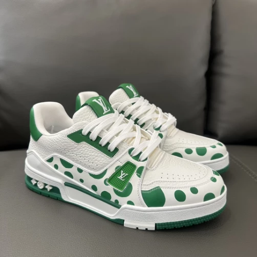 LOUIS VUITTON X YAYOI KUSAMA TRAINER CALF LEATHER SNEAKER IN GREEN AND WHITE – LSVT374 - DEEPREPS