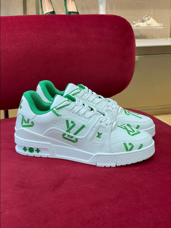 LOUIS VUITTON TRAINER LOW-TOP SNEAKERS IN WHITE AND GREEN – LSVT387 - DEEPREPS