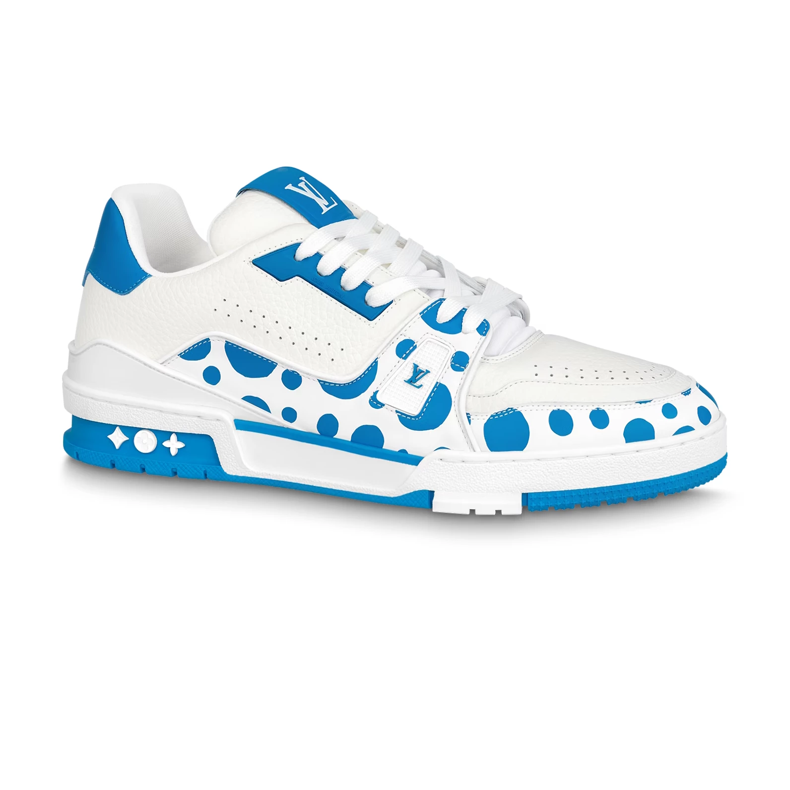 LOUIS VUITTON X YAYOI KUSAMA TRAINER CALF LEATHER SNEAKER IN BLUE AND WHITE – LSVT375 - DEEPREPS